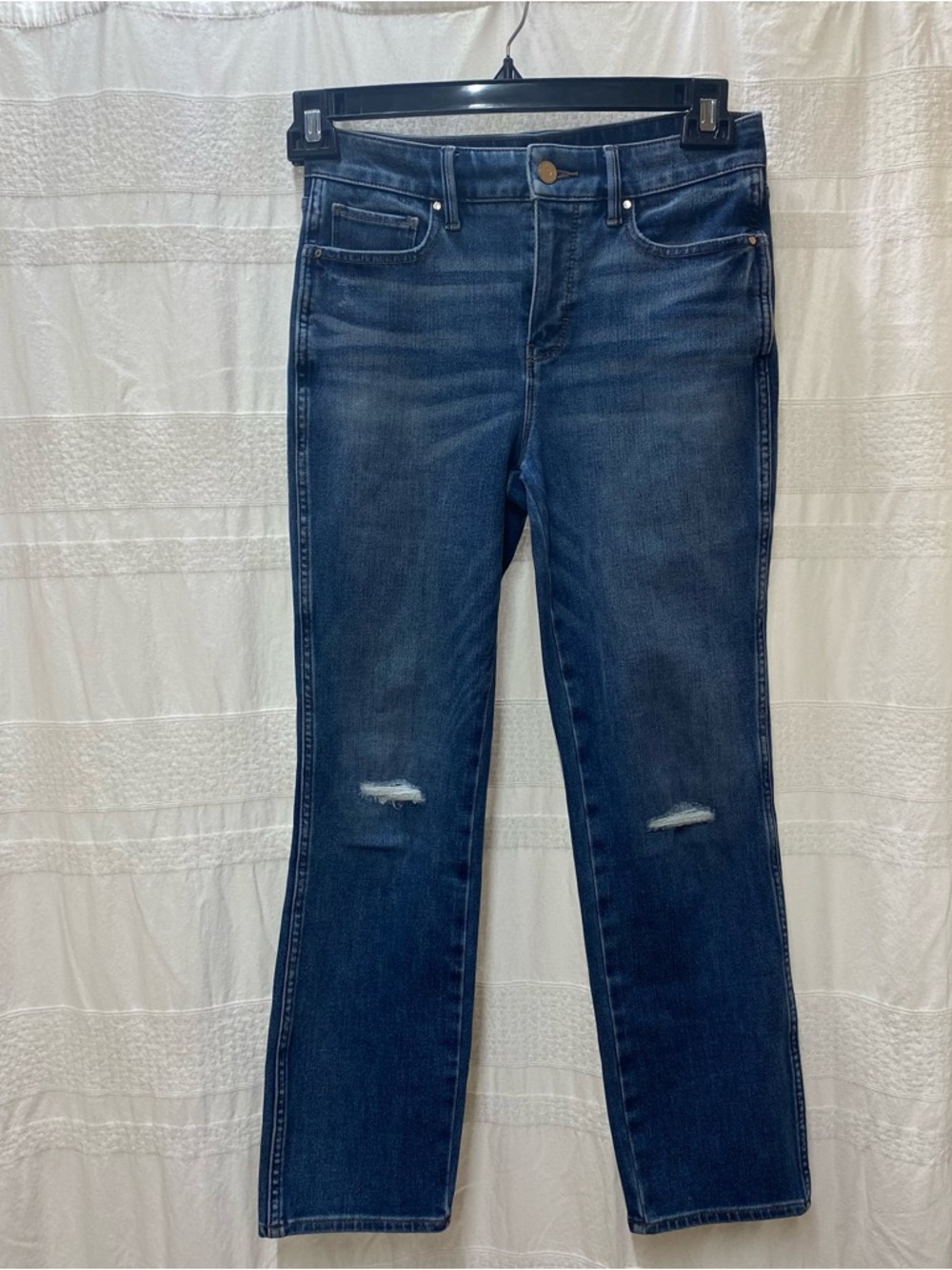 White House Black Market Straight Leg Jeans with Knee Distress The Sculpt